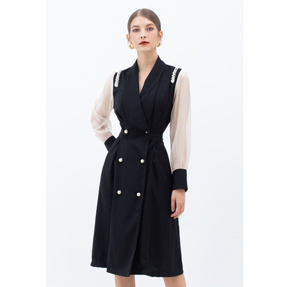 PEARLY BLAZER MIDI DRESS WITH MESH SLEEVES